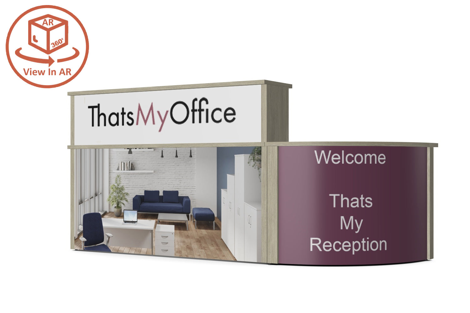 Custom reception desks, add your logo and image to make a lasting impression for Visitors. Thats My office