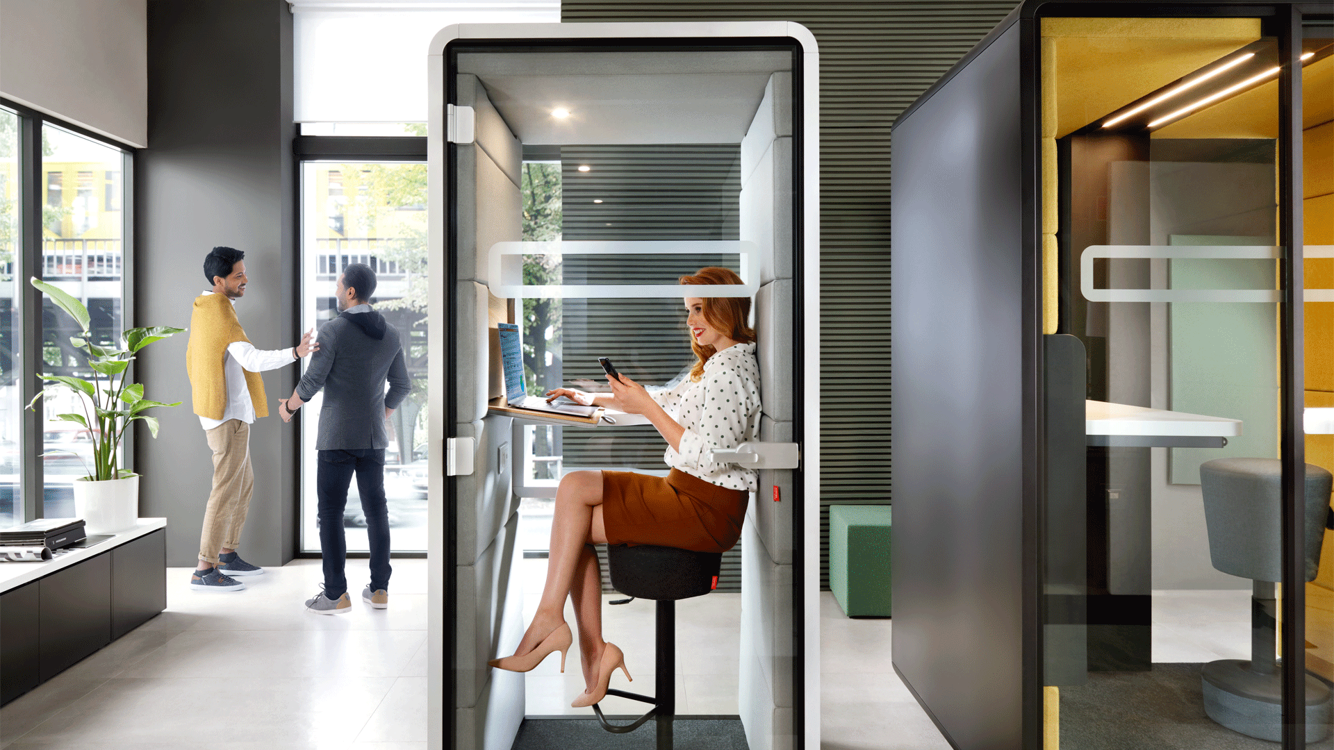 Office Phone Booth and acoustic meeting room podsThat’s My Office Furniture, 360 Degree View storage, desk, chair