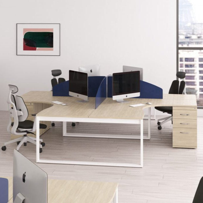 Switch 2 Person Office Crescent Scallop Desk A Frame and High Pedestal