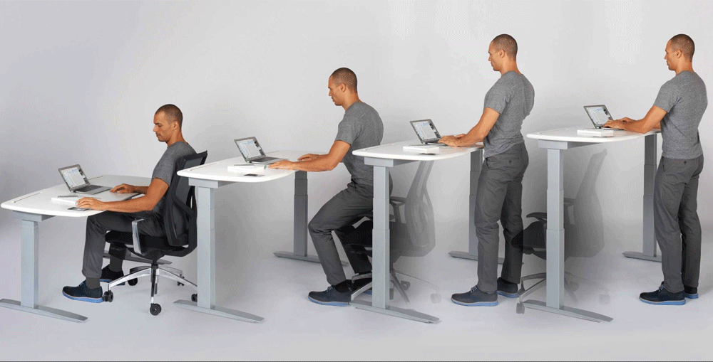 height adjustable desks in the workplaceThat’s My Office Furniture, 360 Degree View storage, desk, chair