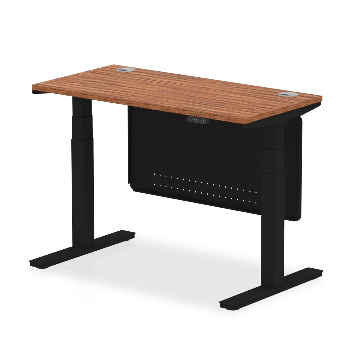 Office furniture air-slimline-height-adjustable-desk-with-cable-ports-with-steel-modesty-panel Dynamic 120 Colour Oak