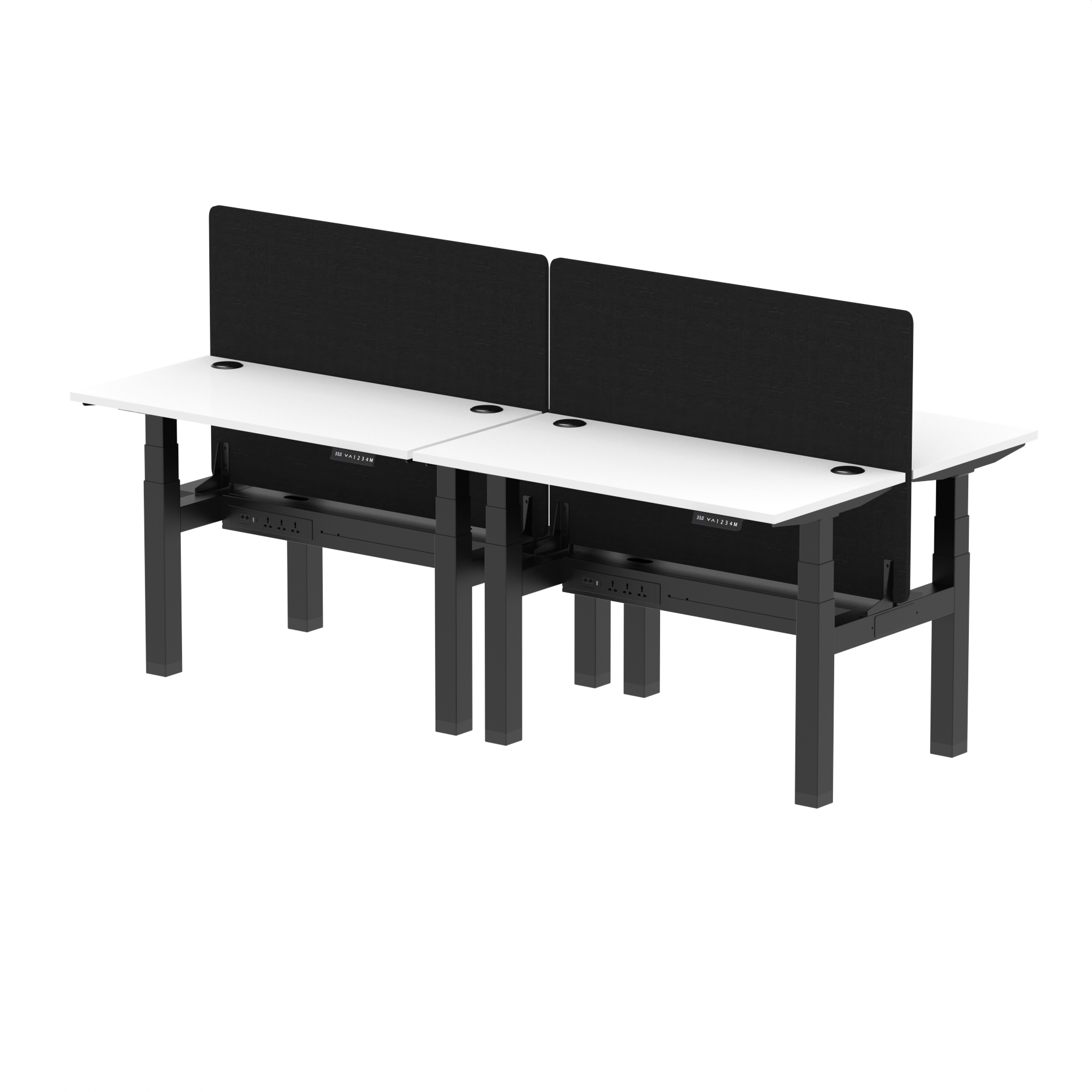 Air Back-to-Back Height Adjustable Bench Desk - 4 Person Black Screen dynamic Desk Top White Width 120cm