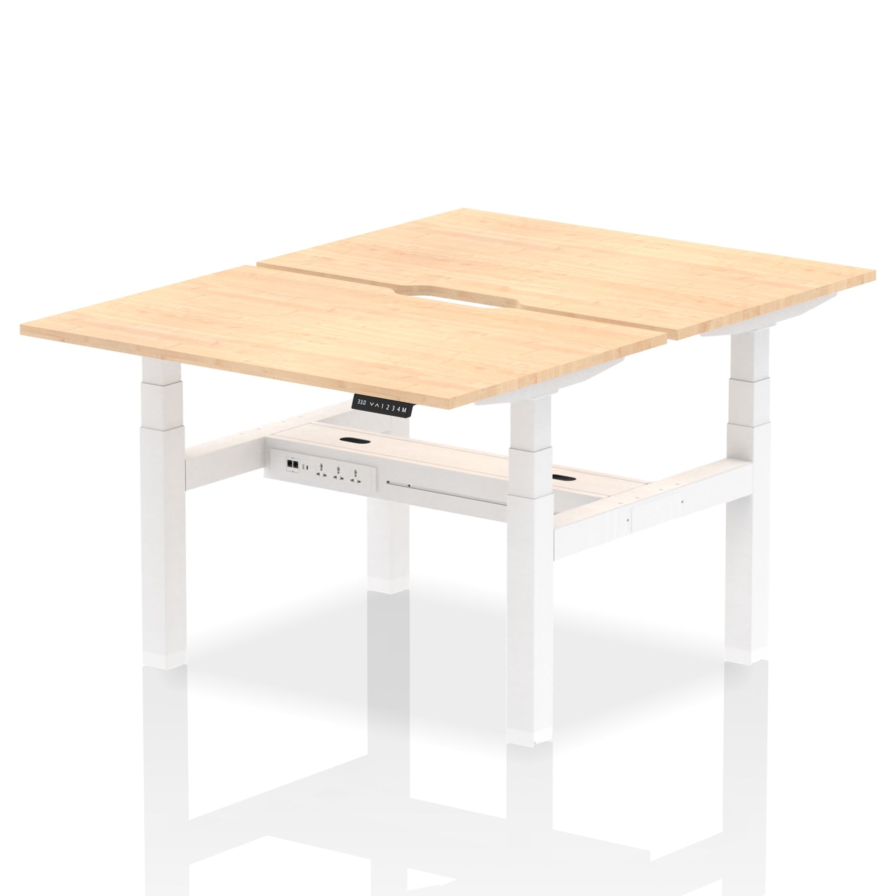 Air Back-to-Back Scalloped Edge Height Adjustable Bench Desk - 2 Person dynamic Desk Top Maple Width 120cm