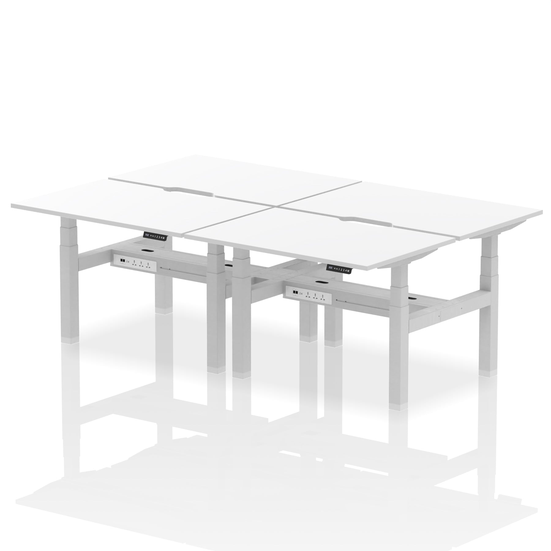 Air Back-to-Back Scalloped Edge Height Adjustable Bench Desk - 4 Person dynamic Desk Top White Width 120cm