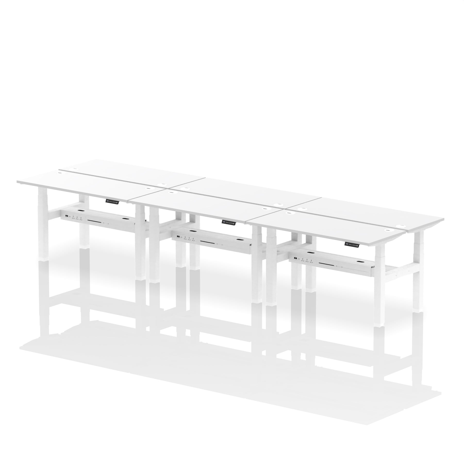 Air Back-to-Back Slimline Height Adjustable Bench Desk - 6 Person dynamic  Desk Top  White Width 140cm