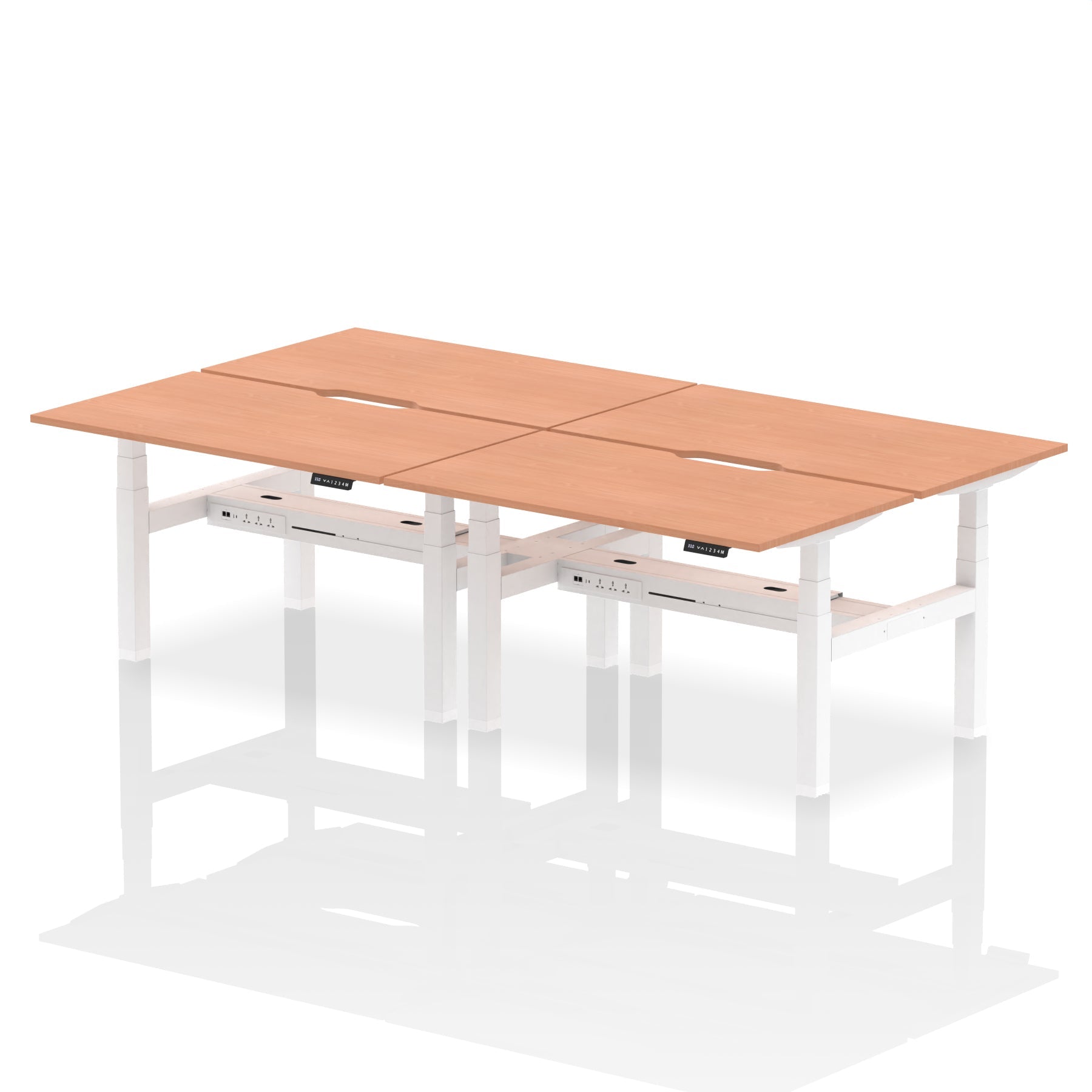 Air Back-to-Back Scalloped Edge Height Adjustable Bench Desk - 4 Person dynamic Desk Top Beech Width 140cm