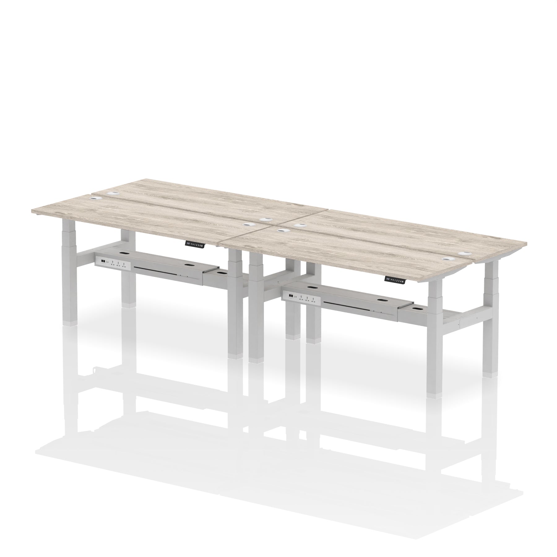 Air Back-to-Back Slimline Height Adjustable Bench Desk - 4 Person dynamic Desk Top Grey Oak Width 160cm