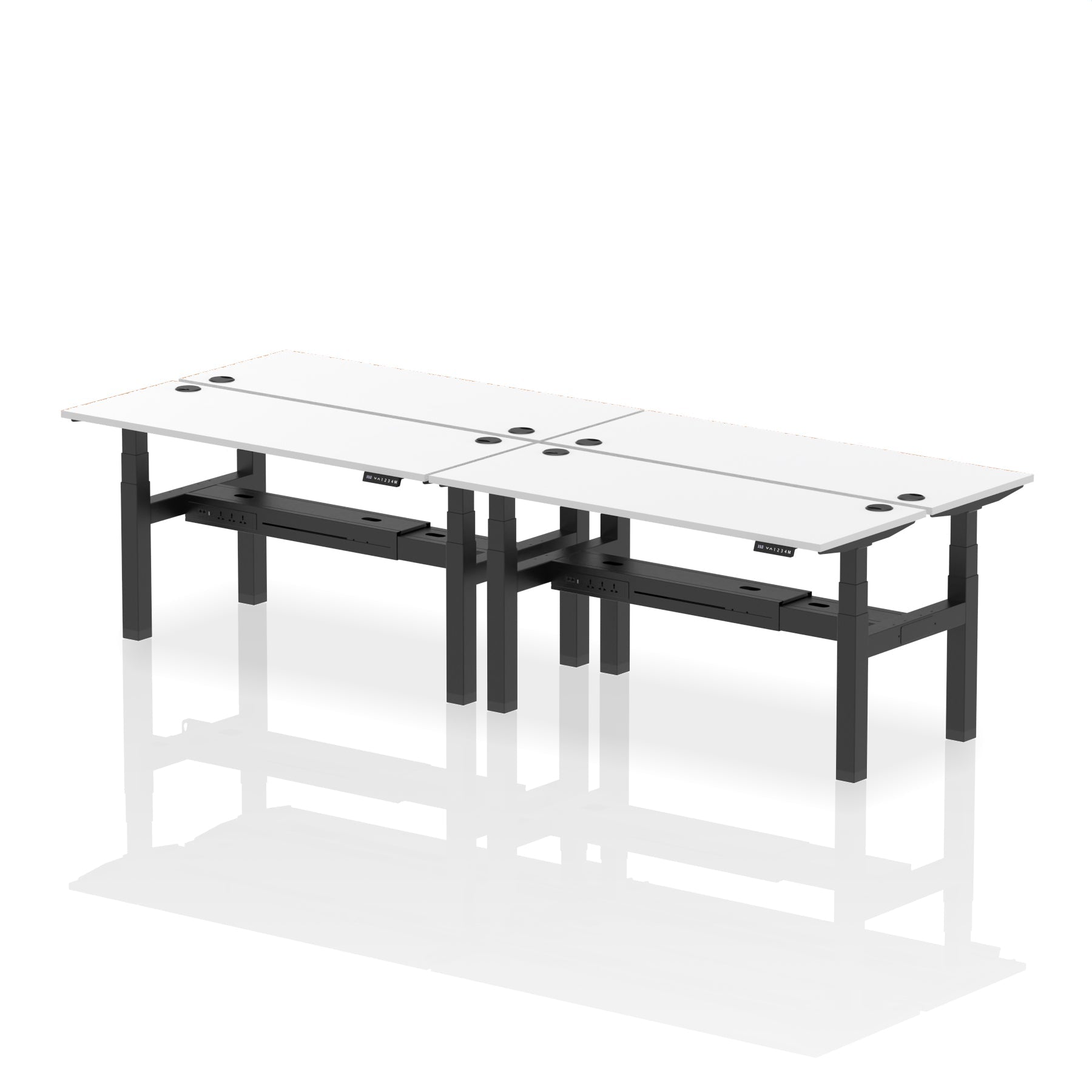Air Back-to-Back Slimline Height Adjustable Bench Desk - 4 Person dynamic Desk Top White Width 160cm