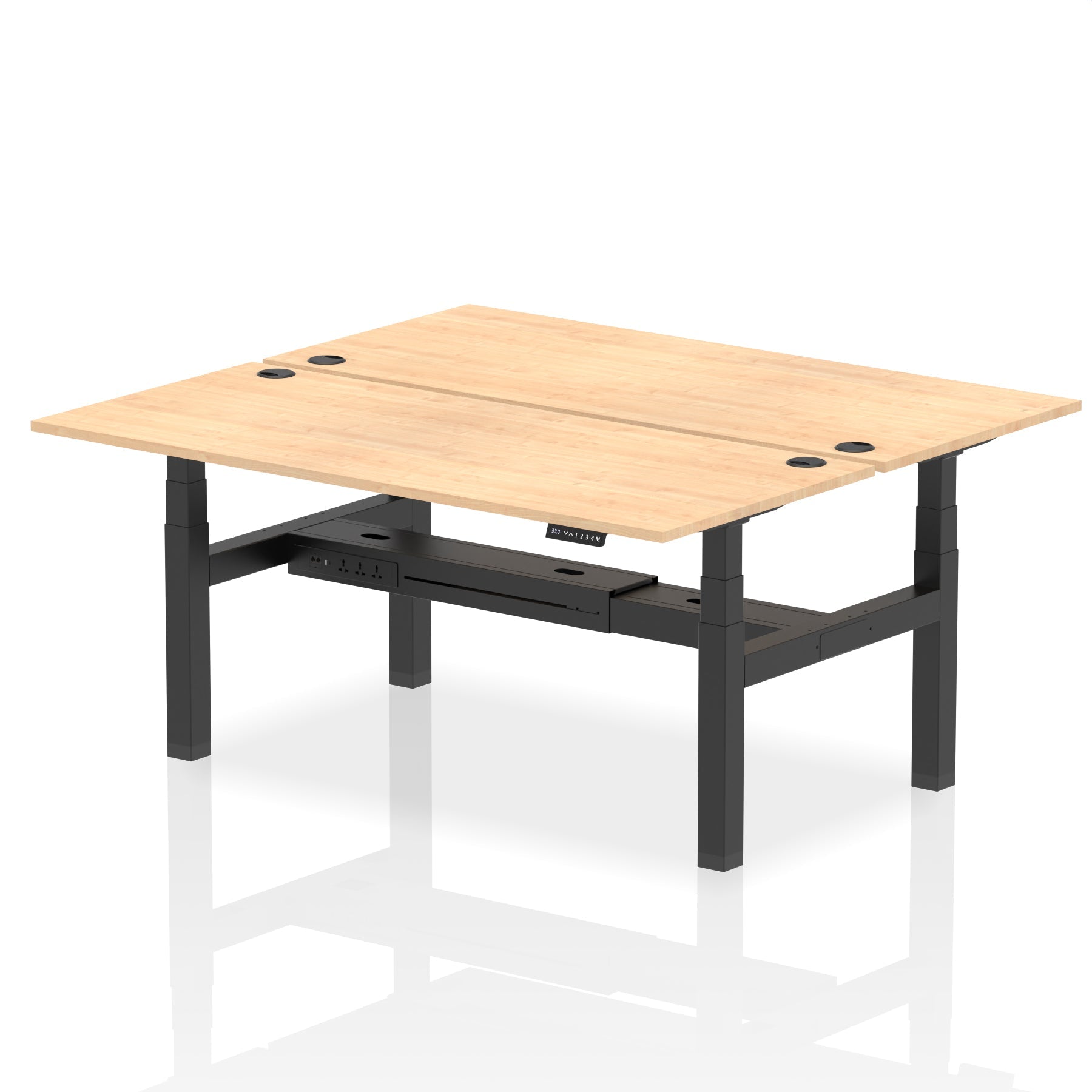 Air Back-to-Back Height Adjustable Bench Desk - 2 Person dynamic Desk Top Maple Width 180cm