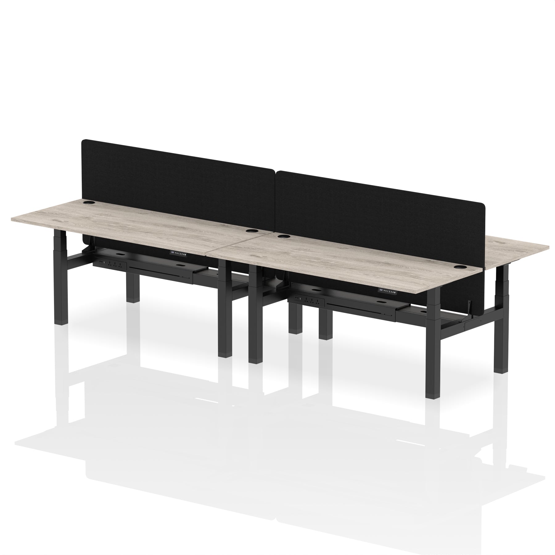 Air Back-to-Back Height Adjustable Bench Desk - 4 Person Black Screen dynamic Desk Top Grey Oak Width 180cm