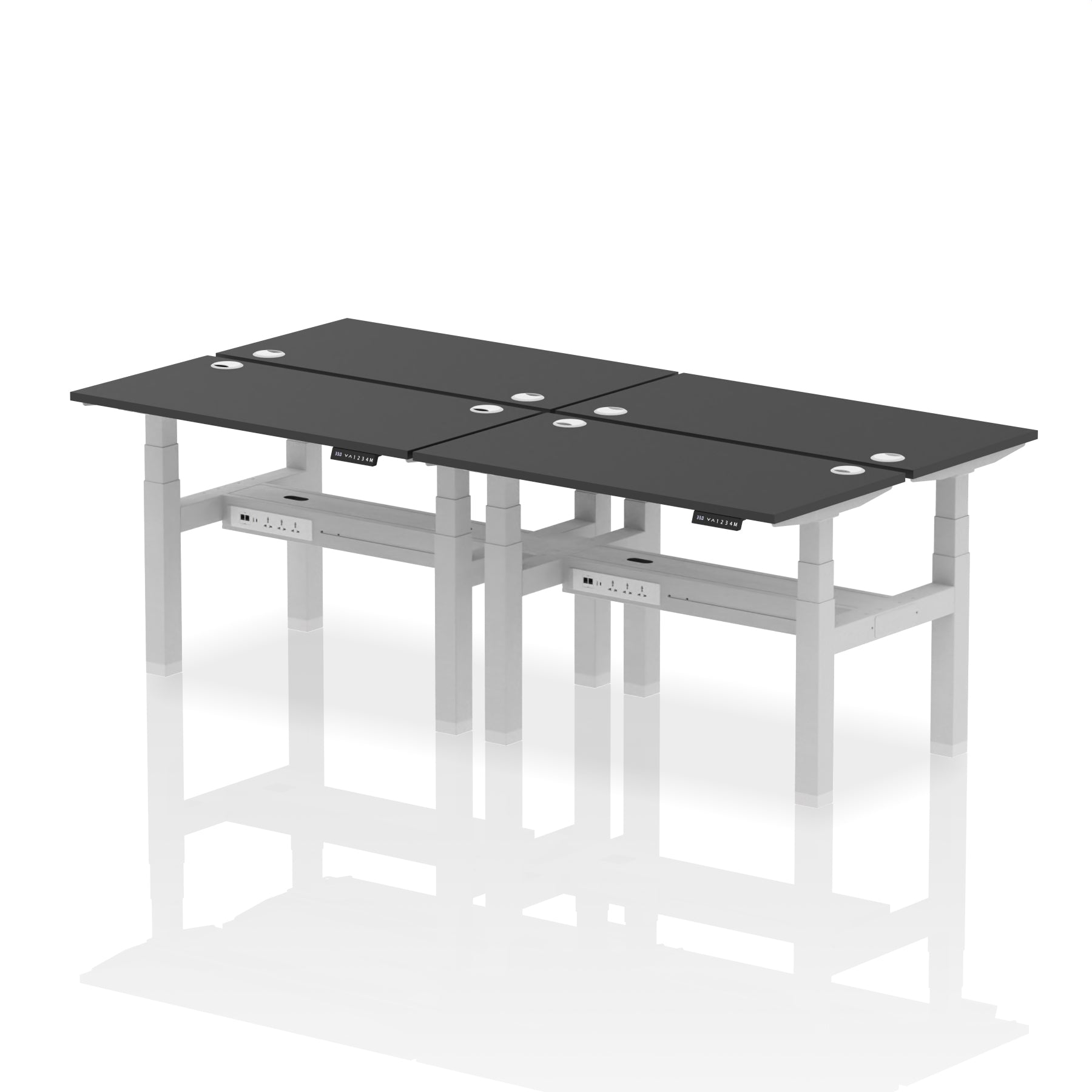 Air Back-to-Back Slimline Height Adjustable Bench Desk - 4 Person dynamic Desk Top Black Width 120cm