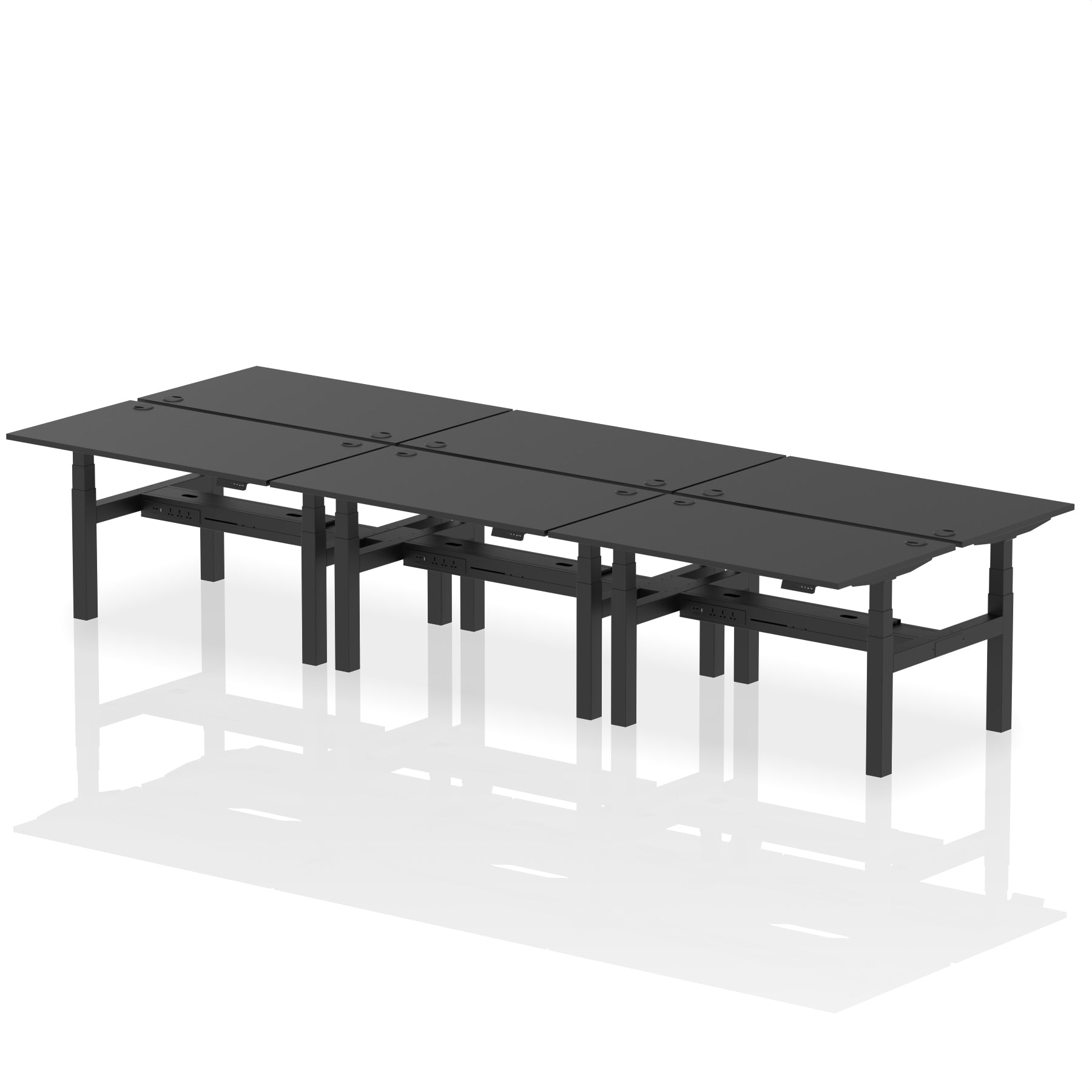 Air Back-to-Back Height Adjustable Bench Desk - 6 Person dynamic Black Silver Frame