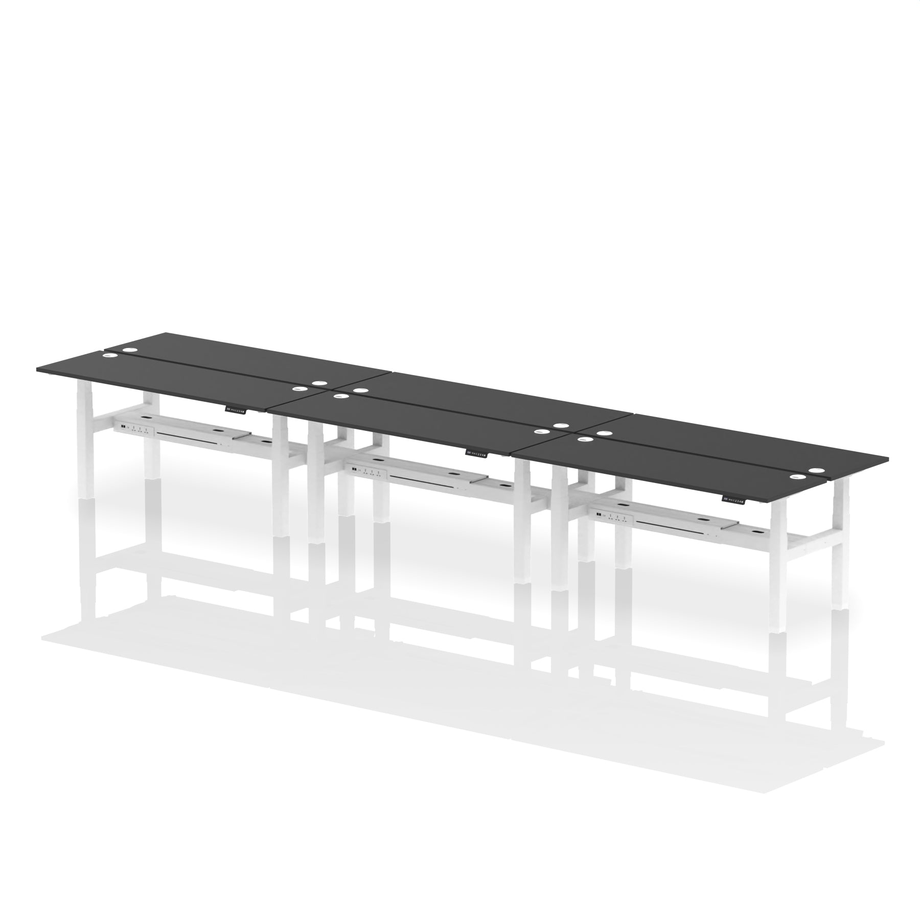 Air Back-to-Back Slimline Height Adjustable Bench Desk - 6 Person dynamic  Desk Top  Black Width 140cm