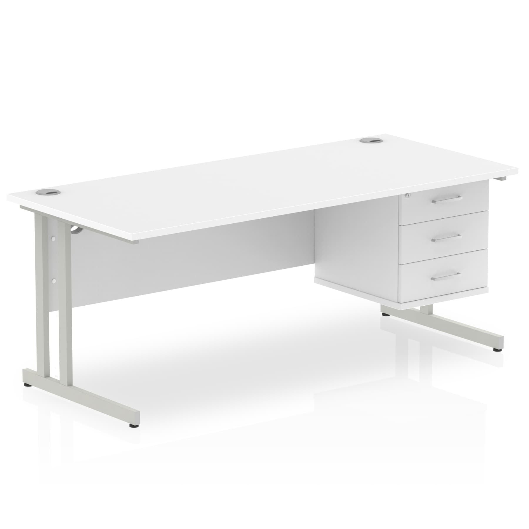Office furniture impulse-cantilever-straight-desk-silver-frame-with-fixed-pedestal Dynamic OAK 180 Wide 2 Drawer