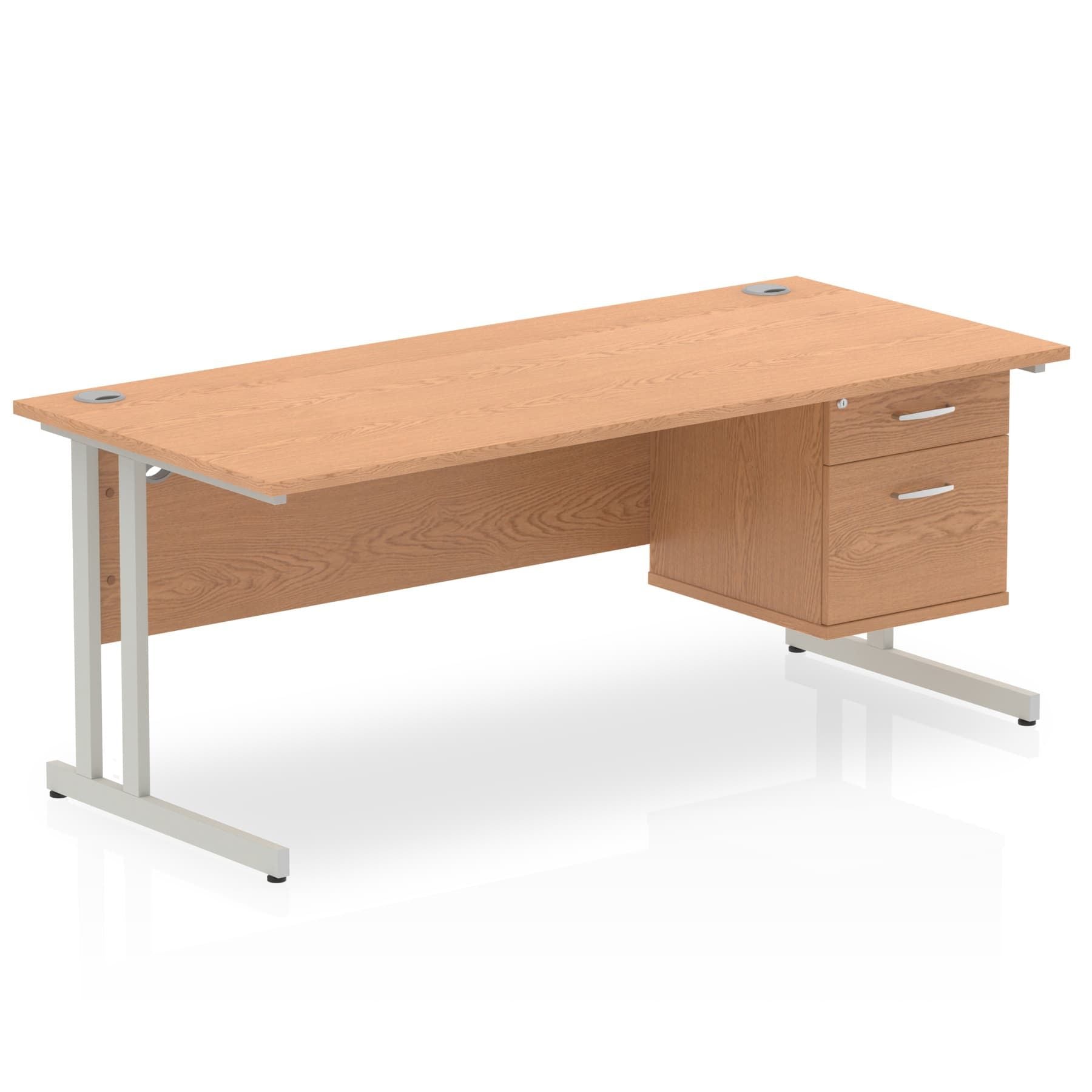 Office furniture impulse-cantilever-straight-desk-silver-frame-with-fixed-pedestal Dynamic Grey Oak 180 Wide 3 Drawer