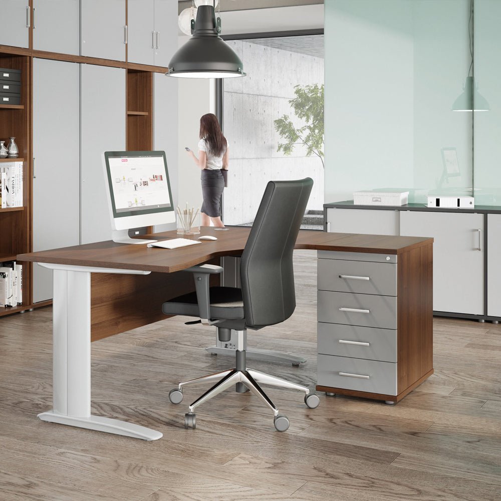Komo Metal Leg 160/80cm x 120/60cm Corner Desk K-CRDP Komo LH with Pedestal 6 Office Furniture and Home Remote Working