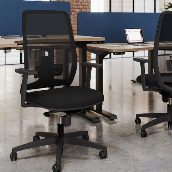 Lira Mesh Back Chair Nylon Base Step Arms PP Seat Slide -Black Mesh - Evert Black E004 4 Office Furniture