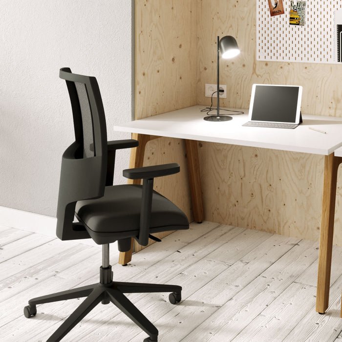 OFlash *FABRIC* Back, *SEAT SLIDE*, Step Arms PP - Evert Black OFLASH/F/BB/ 3 Office Furniture