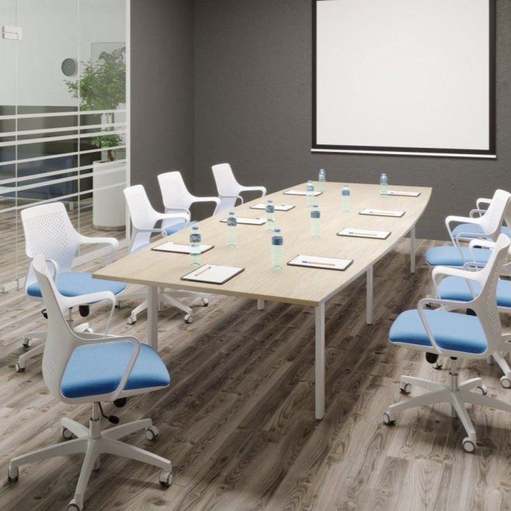 Office Switch Two Piece Curved Meeting Table, Open Leg 6 Office Furniture and Home Remote Working