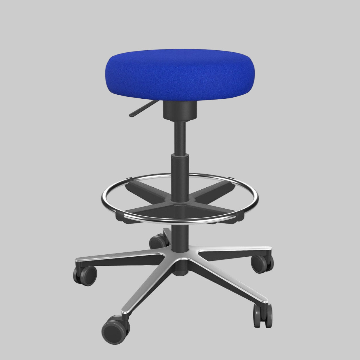 Work Ergonomic Office Stool, Alumium base and ring around base - Dark Blue 4 Office Furniture