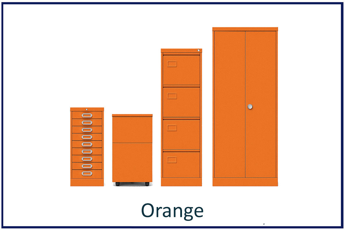office storage solutions, metal filing, lockers, cupboards and tablours in colour. Choose your colour orange