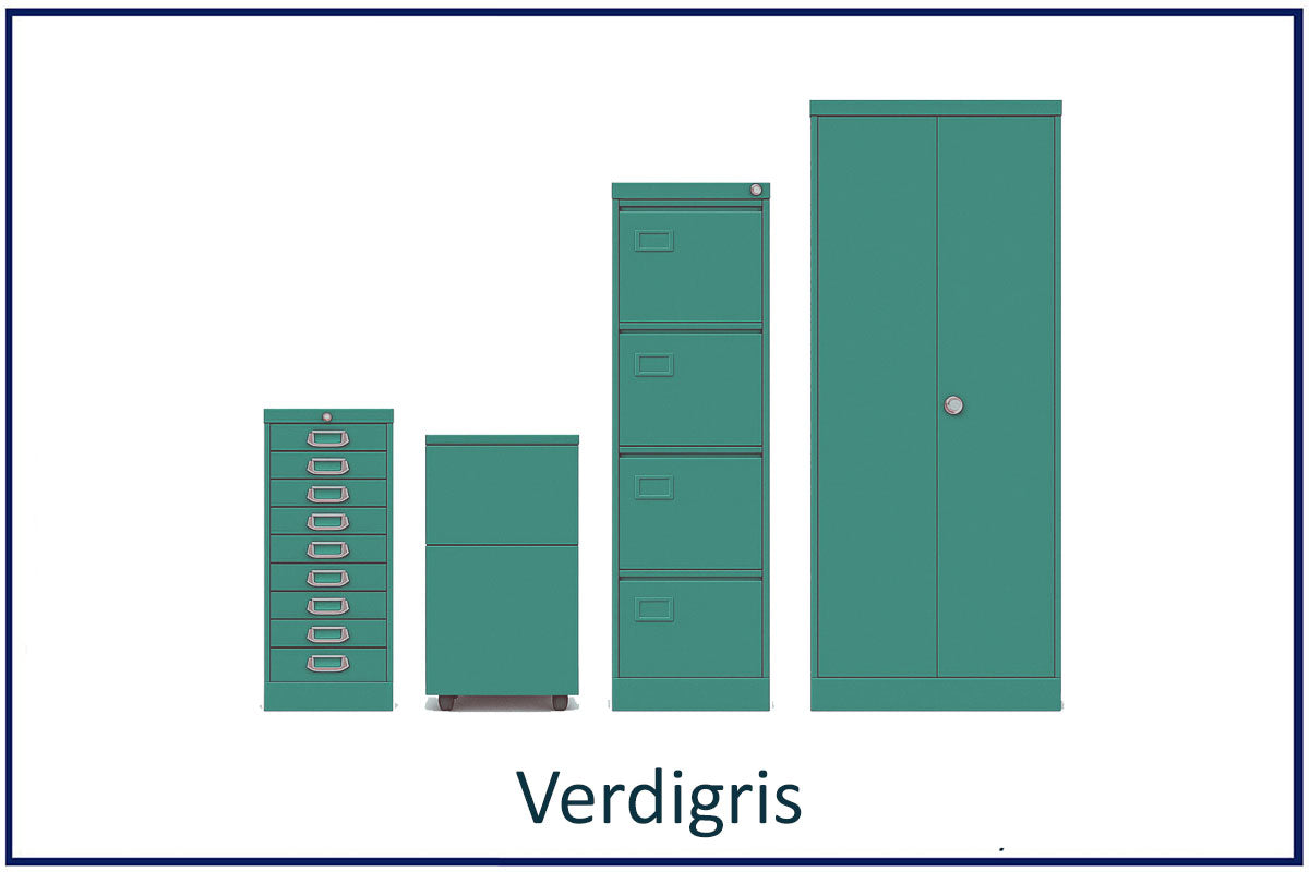 office storage solutions, metal filing, lockers, cupboards and tablours in colour. Choose your colour verdigris