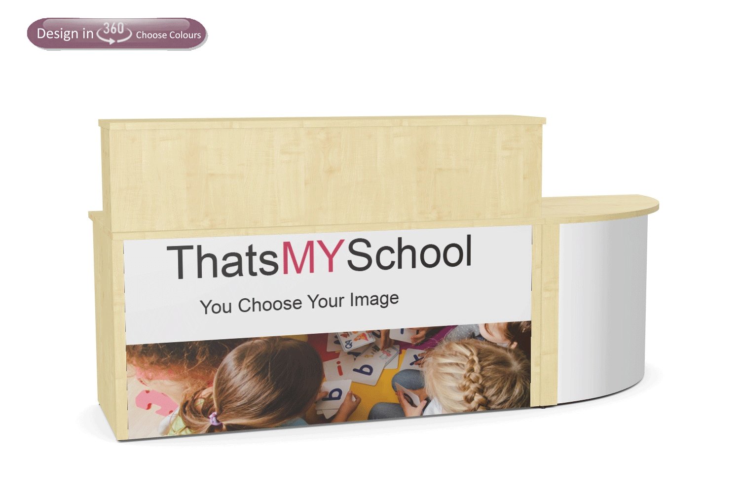 Add your logo or image to the reception desk form thats my office chocie of widths and left or right hand
