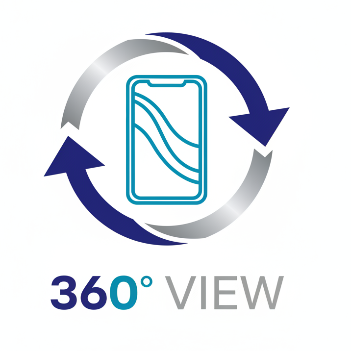 Logo with '360° View' text and arrows around a central icon on a white background