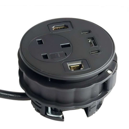 80 mm Desk Power Grommett Module Round 3 Pin plug & USB HDMI A & C