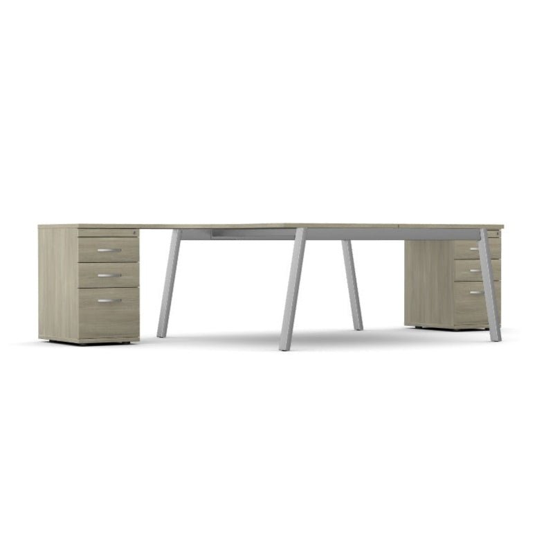 Switch 2 Person Office Crescent Scallop Desk A Frame and High Pedestal 