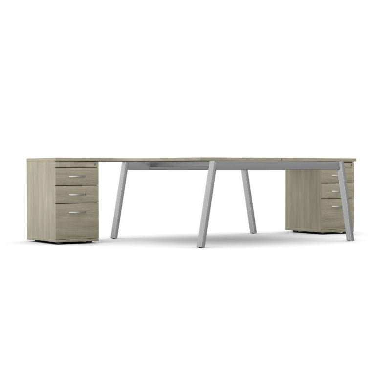 Switch 2 Person Office Crescent Scallop Desk A Frame and High Pedestal 