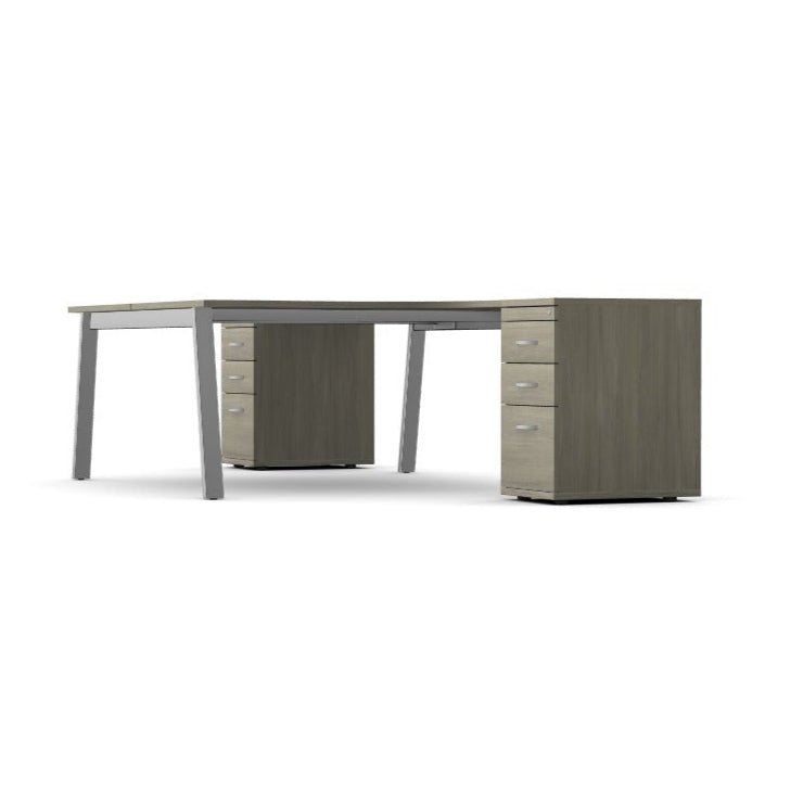 Switch 2 Person Office Crescent Scallop Desk A Frame and High Pedestal 