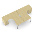 Switch 2 Person Office Crescent Scallop Desk A Frame and High Pedestal 