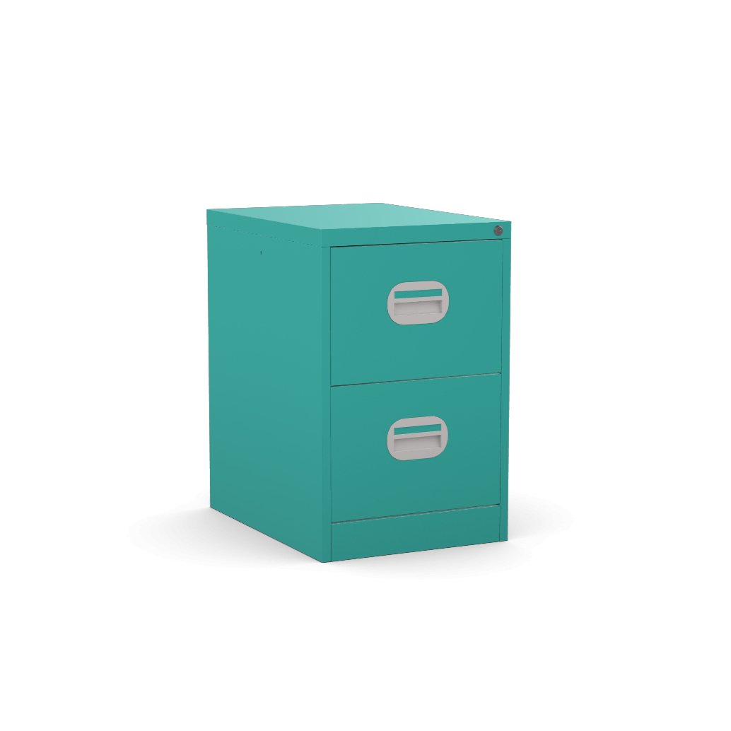 2 Drawer verdigris Colour Filing Cabinet 3D View & AR Silverline Kontrax FCEC2FS