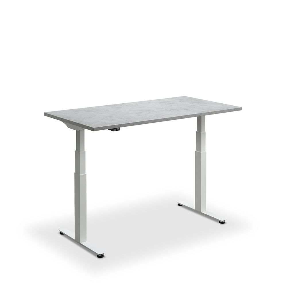 Height Adjustable Flyga Sit Stand Lavoro Design Desk 140cm wide 80cm Deep  Graphite Ply Edge leg Black