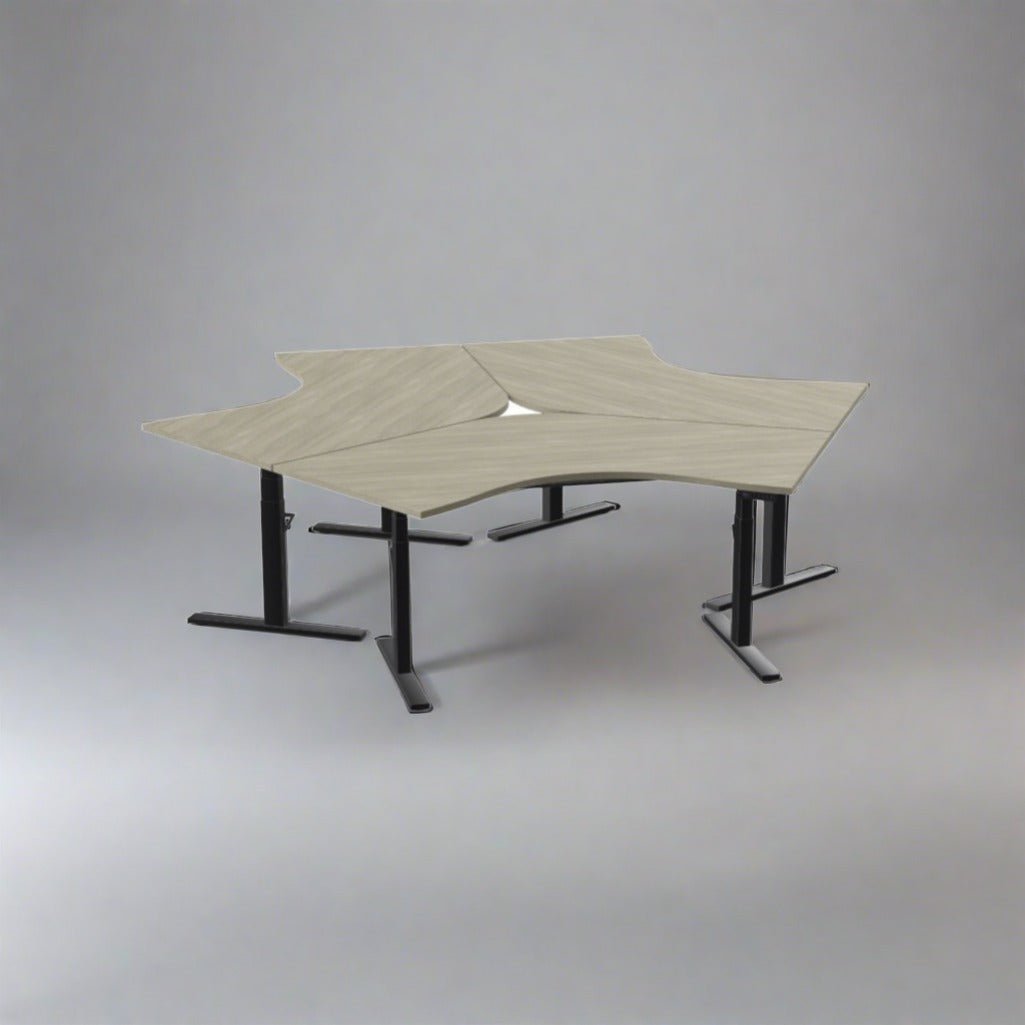 Leap Height Adjustable Trio Cluster 120° DeskThat’s My Office Furniture, 360 Degree View storage, desk, chair