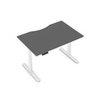 A modern standing desk with a dark gray wavy-top surface and white metal legs, shown from an elevated angle on a plain white background.