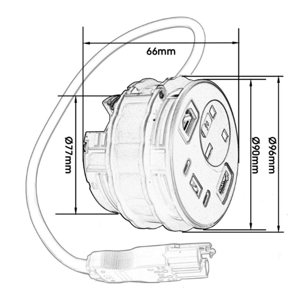 80 mm Desk Power Grommett Module Round 3 Pin plug & USB A & C