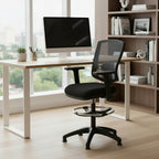 Black high  office chair with mesh backrest on a white background