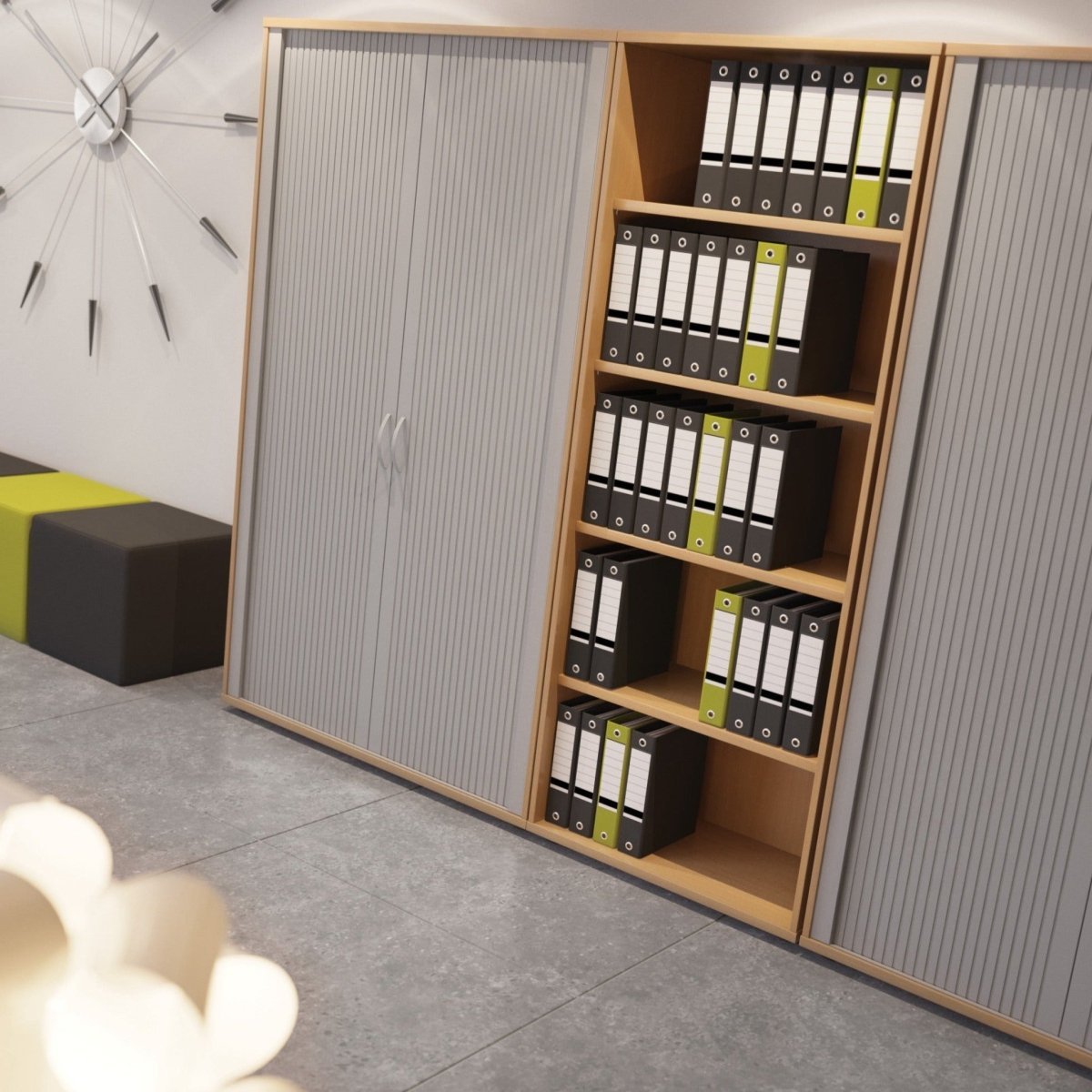 Kito Wooden Tambour CupboardThat’s My Office Furniture, 360 Degree View storage, desk, chair