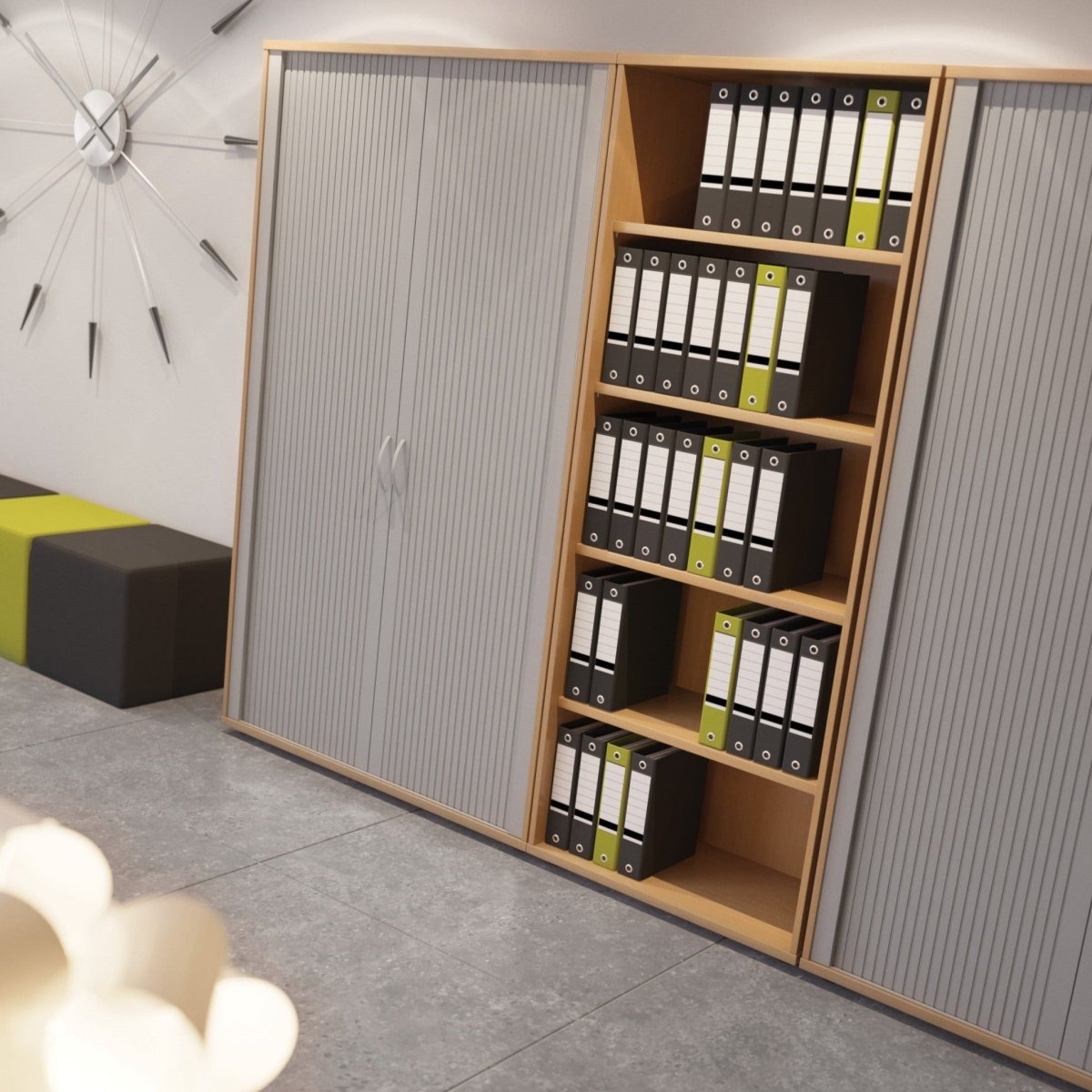 Kito Wooden Tambour Storage CupboardThat’s My Office Furniture, 360 Degree View storage, desk, chair