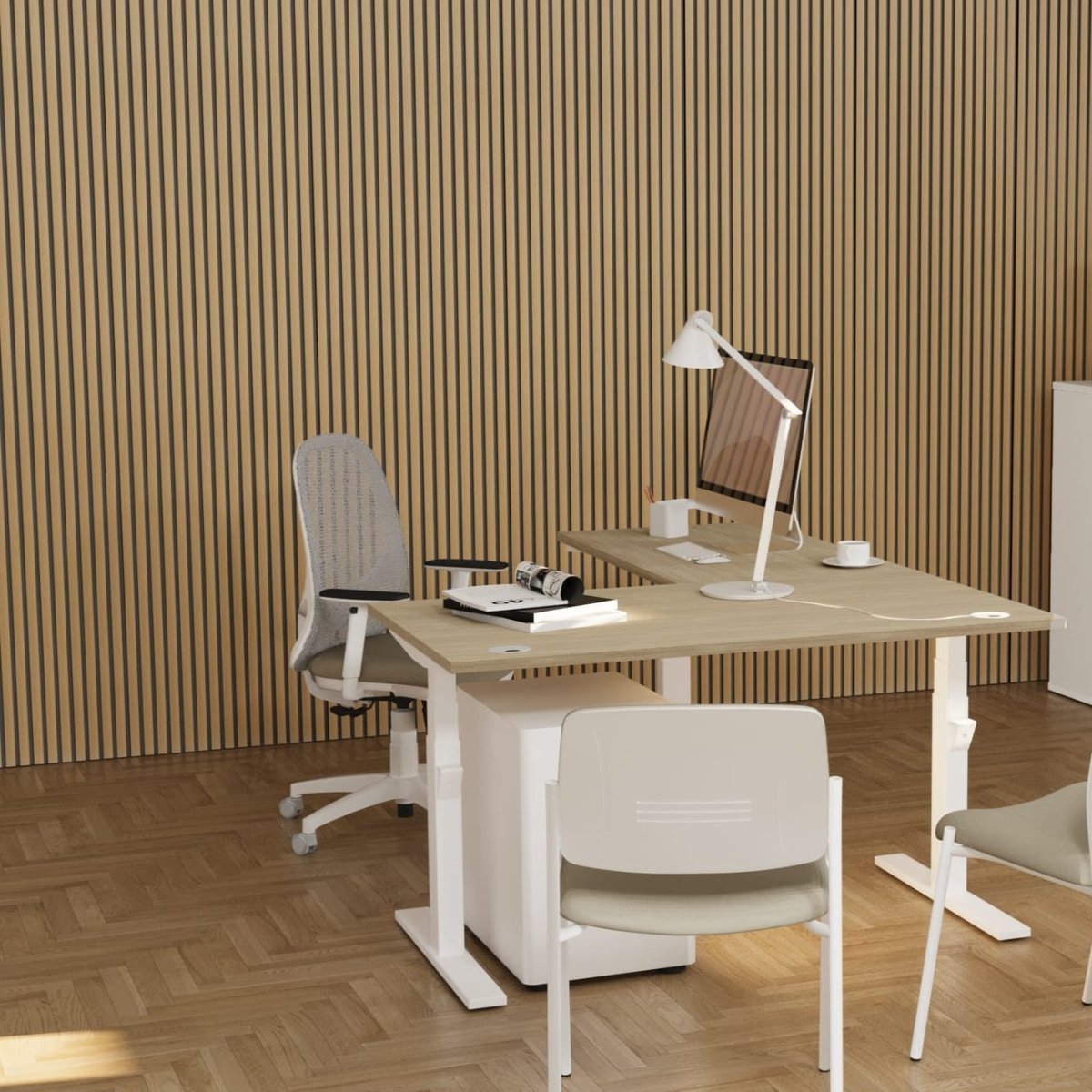 Acoustic Wall Panel Wooden SlatsThat’s My Office Furniture, 360 Degree View storage, desk, chair
