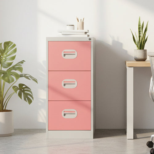 Colourful Filing Cabinet 3 Drawer in 360 View Kontrax Silverline FCEC3F