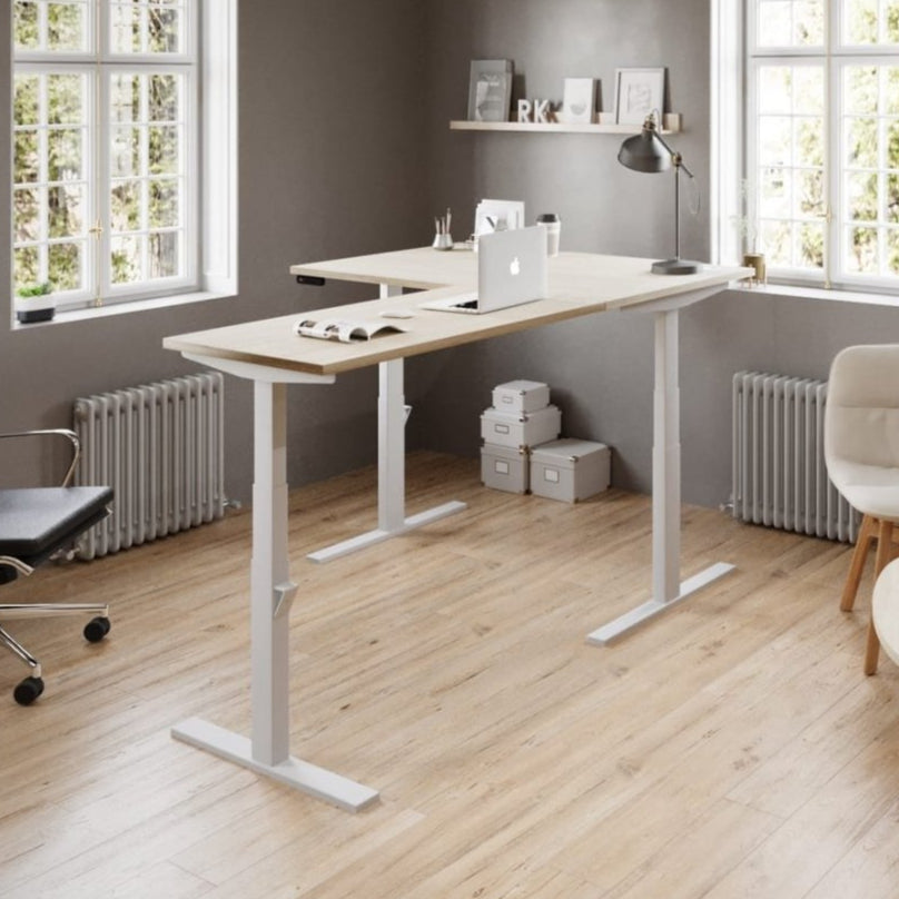 L shape corner height adjustable desk sit standThat’s My Office Furniture, 360 Degree View storage, desk, chair