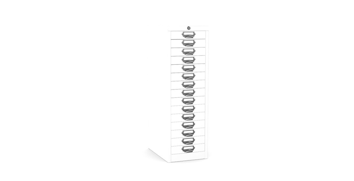 Multidrawer Locking Storage Cabinet 15 Drawer by Silverline MDUR15LK White