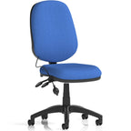 Blue office chair with black base on a white background