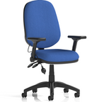 Blue office chair with black frame on a white background
