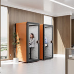 Modern office space with privacy pods and a reception area. Phone Booth for Office Affordable Acoustic  POD TMOMDP114