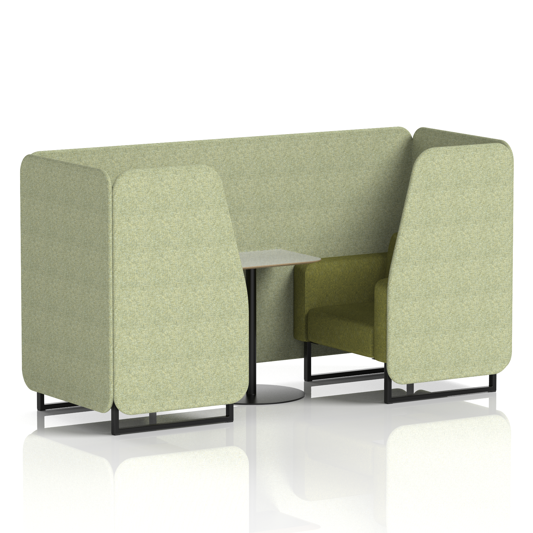 Brixworth Booth With Black Legs And Grey Table In Two Tone 4 Seater Burnish Panels And Olive Sofa Band 1 - Rivet