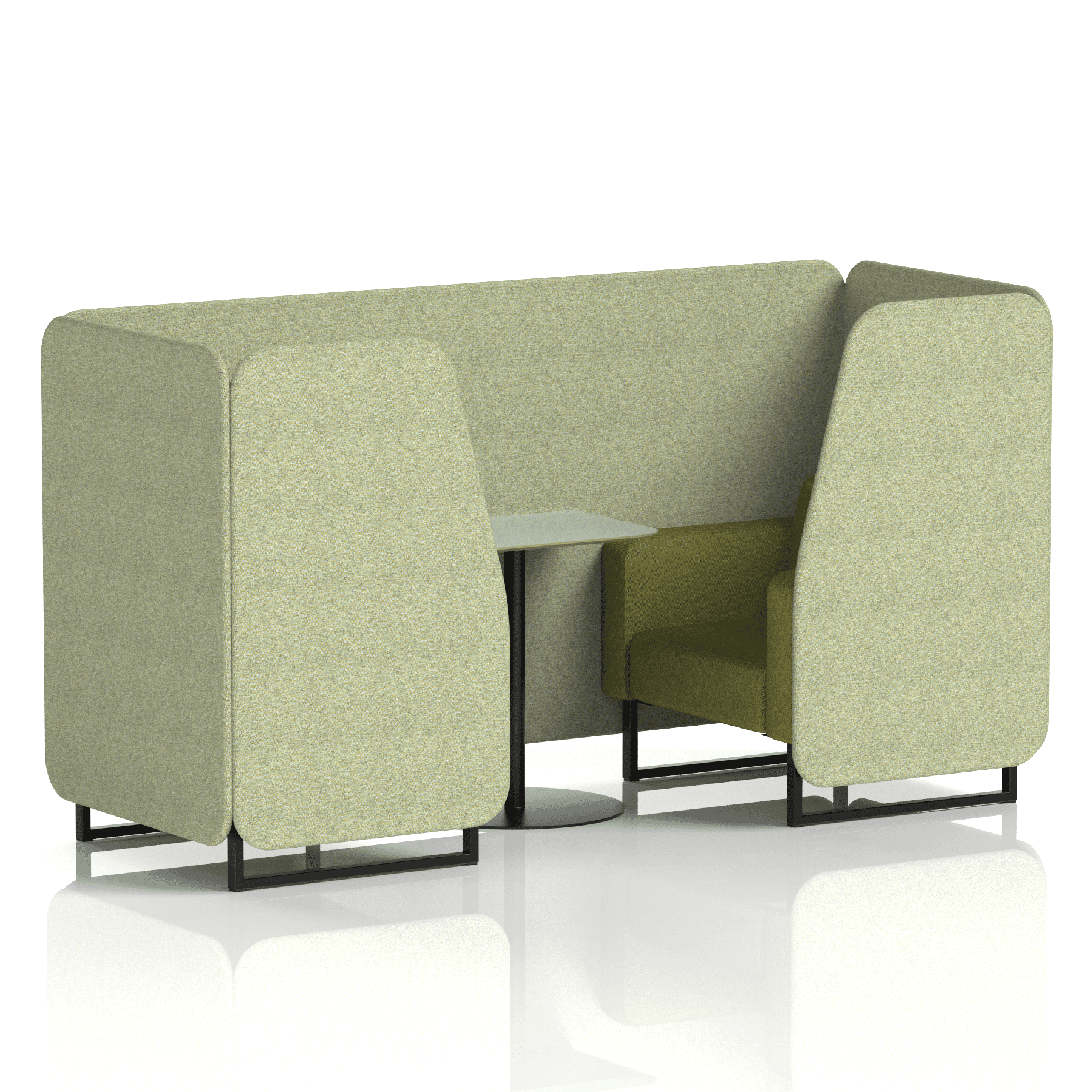 Brixworth Booth With Black Legs And Grey Table In Two Tone 4 Seater Burnish Panels And Olive Sofa Band 1 - Rivet